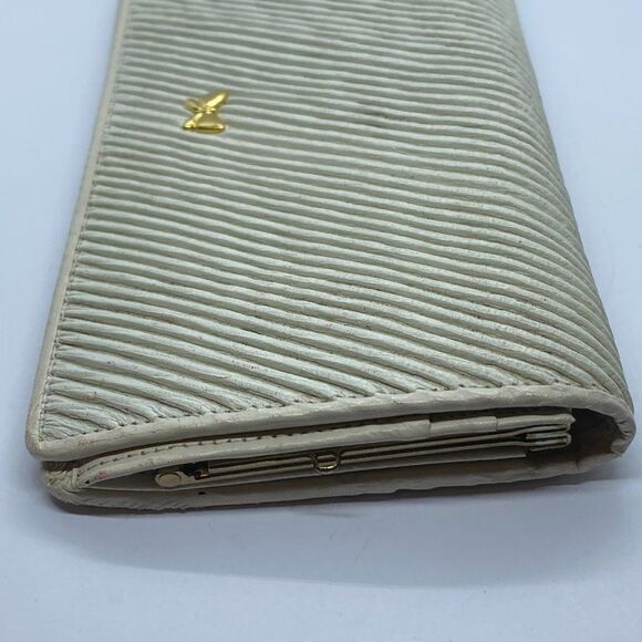 Authentic Hanae Mori Luxury Ivory Fabric & Leather Long Bifold Clutch Wallet - Picture 4 of 9